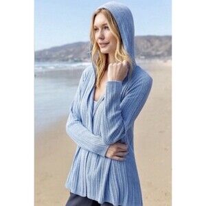 NWT Barefoot Dreams Cozychic Ultra Light Namaste Hooded Cardigan Lake Blue 3XL